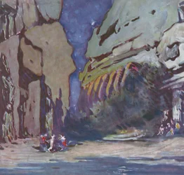 Landskapsdesign för en hinduisk balett, troligen Le Dieu Bleu, 1911