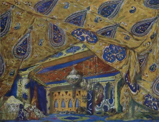 Scenografi för baletten Oriental Fantasy av Ippolitov-Ivanov och Mussorgsky, 1913