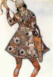 Tsarevitj Ivan, kostymskiss till Igor Stravinskis balett Eldfågeln (akvarell, gouache)