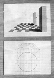 Behandlingar om arkitektur, perspektiv och geometri: tavlan hämtad från "" De Architectura Libri decem"" av Leon Battista Alberti (1404-1472), arkitekt, matematiker, italiensk poet från renässansen, London