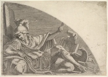 Mars sittande bland troféer, 1540-56.