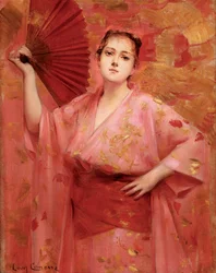 Georges Achille-Fould i japansk klänning, ca 1885.