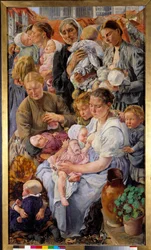 Socialrealism: "" Arbetarens åldrar"" Höger del av en triptyk av Leon Henri Frederic (1856-1940) (ec.belg) 1895 Sön. 1,63x0,94 m Paris, Musee d