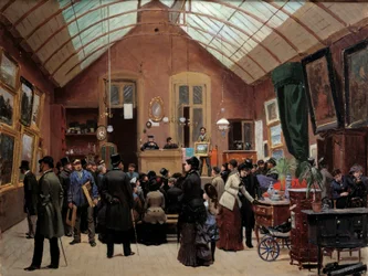 En försäljningslokal på 1800-talet. Målning av Leon Joseph Voirin (1833-1887)