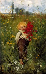 Den lilla pojken med buketten. Målning av Leon Tanzi (1846-1913)