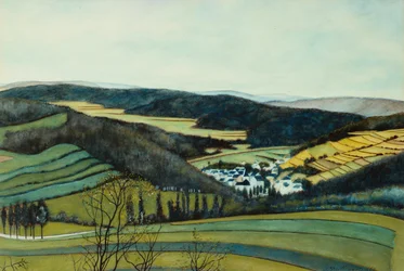 Landskap, utsikt över Vressets/Sermois; Paysage, Vue Vressets/Sermois