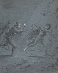 Nattscen med soldater som jagar en flykting Mark XIV, 5-52, 1611-74.