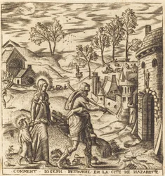 Josef, Maria och Jesus återvänder till Nasaret