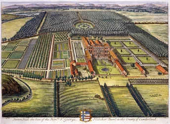 Hutton Hall i grevskapet Cumberland graverad av Johannes Kip (ca 1652-1722)