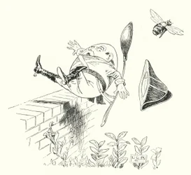 Humpty Dumpty satt på en vägg (gravyr)