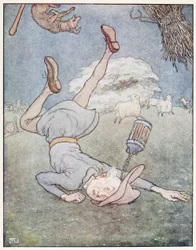 Mannen i månen kom fallande, från A Nursery Rhyme Picture Book, pub. 1914 (lito i färg)