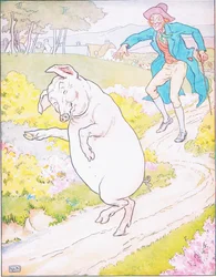 Att marknadsföra, att marknadsföra, att köpa en fet gris (färg litho)