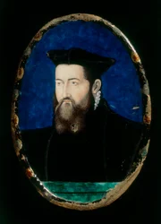 Porträtt av en prelat, majolikaarbete av Léonard Limosin, bevarat på Museo Nazionale del Bargello i Florens