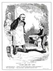 John Bull klagar till Lloyd George att det är för mycket reformer i hans sociallagstiftning och jordpolitiska reformer, 1912