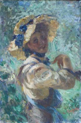 Damen i trädgården (olja på duk)