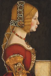 Porträtt av Isabella av Aragonien, hertiginna av Milano (1470-1524), i halvfigur, i profil till höger (olja på pannå)