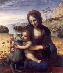 Madonna och barn med ett lamm