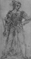 En kvinna som bär ett livstycke av sammanflätade band, c1480 1945