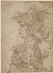 En byst av en krigare i profil till vänster, 1475-1480.