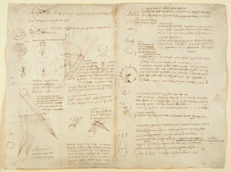 Arundel 263 f.107v f.104 Anteckningar och diagram om mekanik, från 
