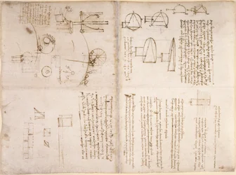 Arundel 263, f.133v, f.130r, Anteckningar, schematiska skisser och diagram från 