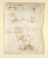Arundel 263, f.224 Anteckningar och diagram; skisser av berg och en grotta, från 