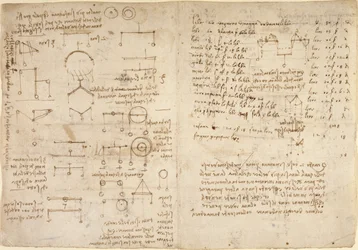Arundel 263, f.228v, f.227 Anteckningar och diagram om mekanik från 