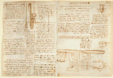 Arundel 263 f.269v, f.264 Anteckningar och skiss på en hydraulisk anordning, från 