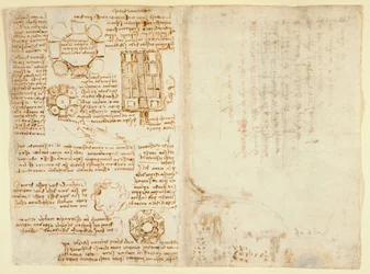 Arundel 263 f.270v, f.263, Teckningar av Leonardo Da Vinici om mekaniska krafter och krafter, slagverk, gravitation, rörelse, optik och astronomi, med olika aritmetiska och geometriska förslag (penna och bläck på papper)