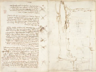 Arundel 263, f.276v, f.273r, Anteckningar och skisser om vind, med titeln 