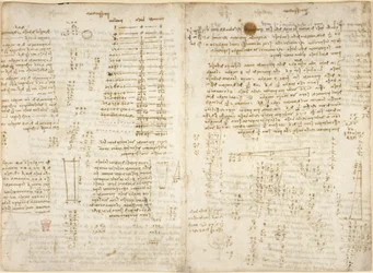 Arundel 263, f.280v, f.279 Anteckningar, diagram och matematiska beräkningar, med titeln 