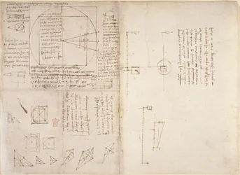 Arundel 263, f.72v, f.69 Anteckningar och diagram om mekanik och tyngdpunkten, från 