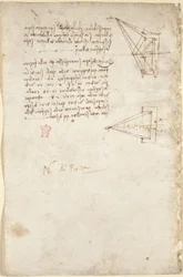 Arundel 263, f.93v Anteckningar och schematisk skiss om optik; notera 