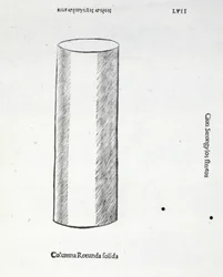 Solid rund kolumn, illustration från "Divine Proportion" av Luca Pacioli (c.1445-1517), ursprungligen pub. Venedig, 1509