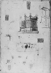 Ritning av en dekorativ skärm och andra skisser, c1480 1945