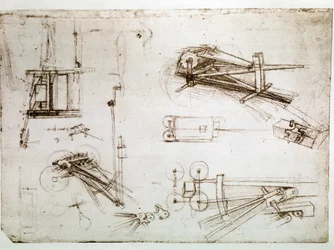 Utdrag ur ett Da Vinci-manuskript som beskriver konstruktionen av "Vagnen för en kanon" (manuskript)