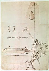 Utdrag ur ett Da Vinci-manuskript som beskriver principen för och konstruktionen av en "maskin för indragning av filer" (manuskript)
