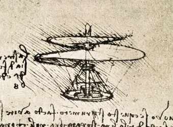 Utdrag ur ett Da Vinci-manuskript som beskriver principen för och konstruktionen av "Aerial Screw (Helicopter)" (manuskript)