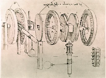 Utdrag ur ett Da Vinci-manuskript som beskriver principen för och konstruktionen av "Transformation of Alternate Motion into Continuous Motion" (manuskript)