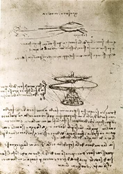 Utdrag ur ett Da Vinci-manuskript som beskriver principen för och konstruktionen av "Aerial Screw (Helicopter)" (manuskript)