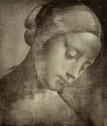 Kvinnohuvud, teckning av Leonardo da Vinci. Gabinetto dei Disegni e delle Stampe, Uffizierna, Florens