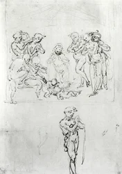 Figural Studies for the Adoration of the Magi, c.1481 (penna och bläck och metallspets på papper)