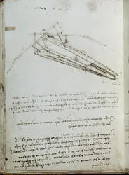 Flygande maskinritning. Manuskript av Leonard De Vinci (Leonardo da Vinci