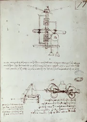 Flygande maskinritning. Manuskript av Leonard De Vinci (Leonardo da Vinci