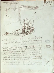 Flygande maskinritning. Manuskript av Leonard De Vinci (Leonardo da Vinci