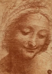 En kvinnas eller Sankta Annas huvud, teckning av Leonardo da Vinci, studie till Sankta Annas huvud i Leonardos målning Madonna med barnet och Sankta Anna, nu i Louvren. Teckningen finns i Gallerie dell