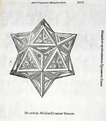 Hexacedron abscissum förhöjt vakuum, illustration från "Divine Proportion" av Luca Pacioli (ca 1445-1517), ursprungligen pub. Venedig, 1509