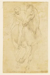 Häst och ryttare, ca 1480 (silverpenna på preparerat papper)