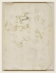 Leonardo da Vinci - Verso Springande hästar och Neros huvud c.1503-4