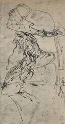 Profil till vänster om en gammal man i en stor hatt, c1480 1945